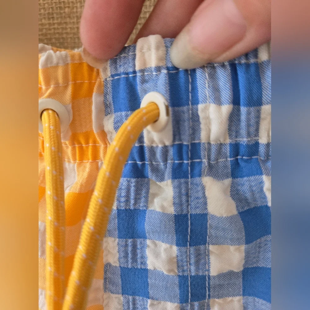 Boy's Wonder Nation Yellow Blue Gingham Seersucker Swim Trunks Size 8 - Picture 4 of 11